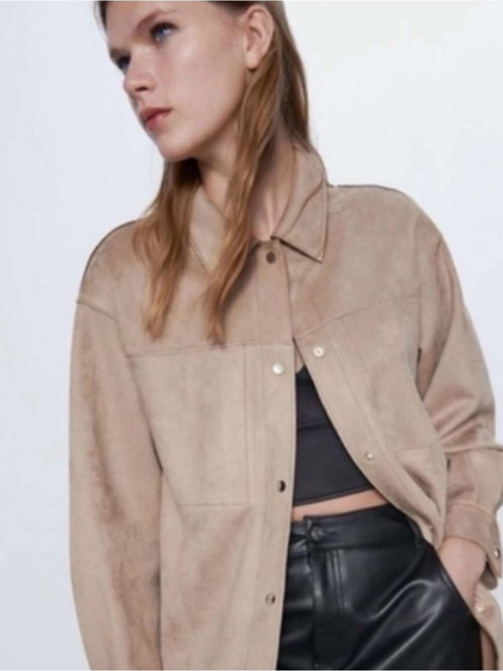 Zara Tan Beige Suede Jacket/Shirt XS